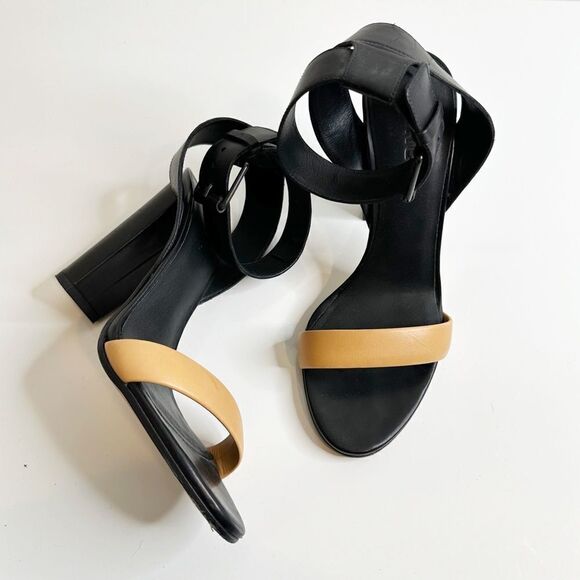 Vince Alexa Leather Ankle Strap Sandals Block Heel Black Nude Women's 7.5 EU 38 - Picture 2 of 9